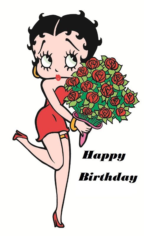 Happy Betty Boop Birthday With Bouquet
